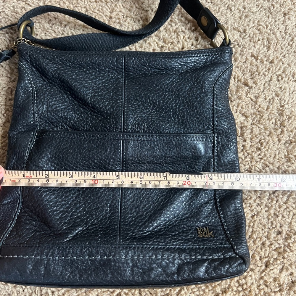 The Sak Black Pebbled Leather Crossbody Bag Adjustable Canvas Strap Multi Pocket - Picture 5 of 8